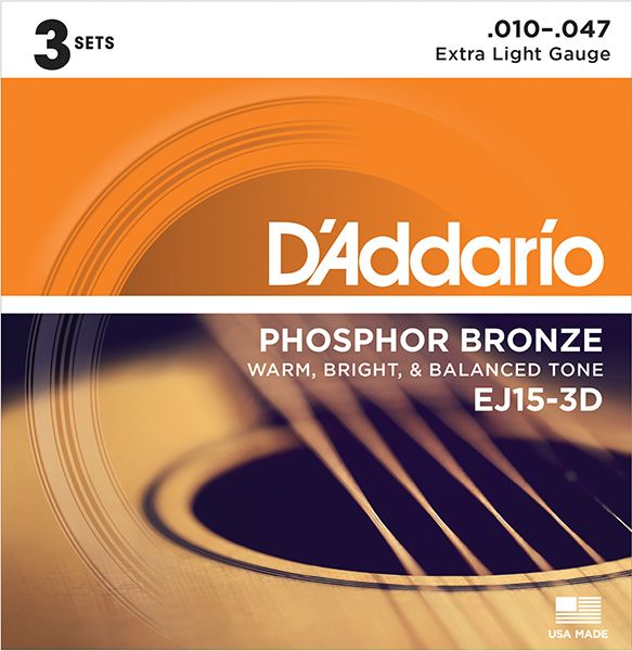 Коробка из 3 компл. струн  Extra Light 10-47 D`Addario EJ15-3D