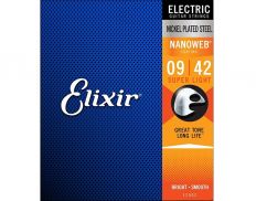 Комплект струн для электрогитары, Super Light, 9-42, Elixir 12002 NANOWEB